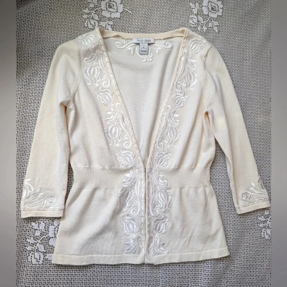 WHBM Ivory Cardigan Embellished Silk Embroidery Beaded Wedding - Picture 5 of 7